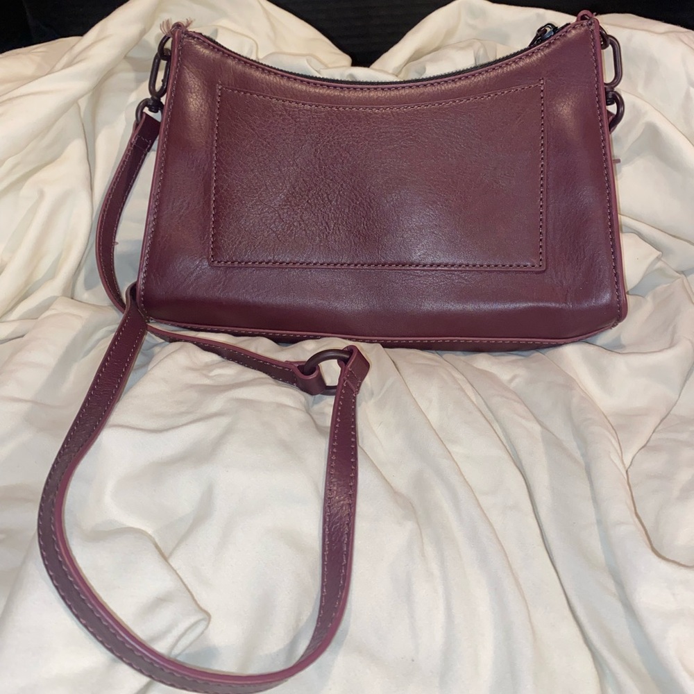 Thacker Brand Leather Satchel Maroon Handbag with Adjustable Crossbody Strap